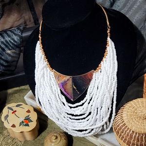 Vince Camuto Gold Tone Necklace with White Layered Beads